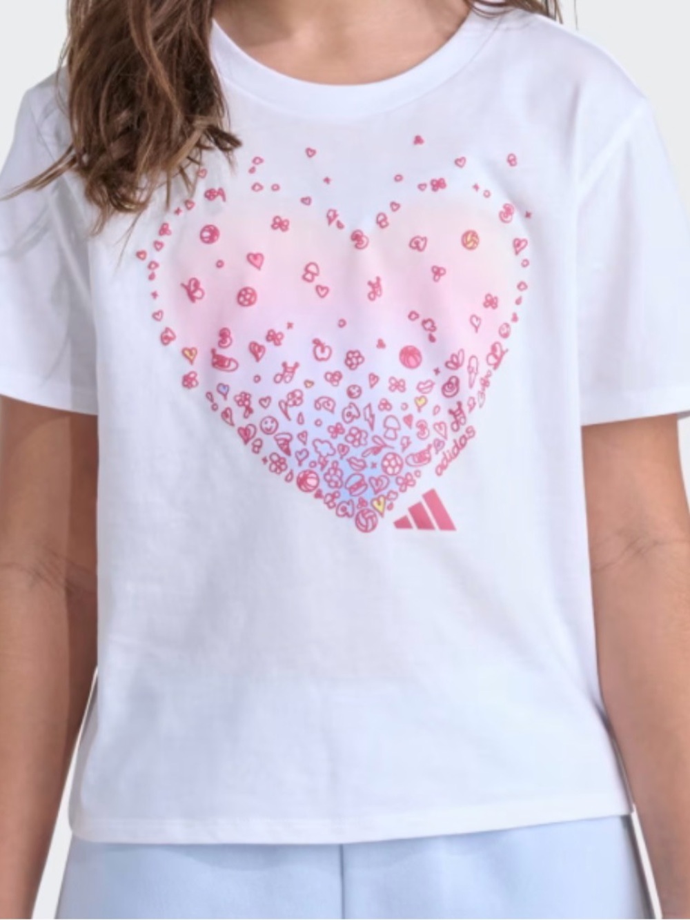 NWT! Girls- size 14 Adidas White Tee with Pink Heart Doodle Graphic